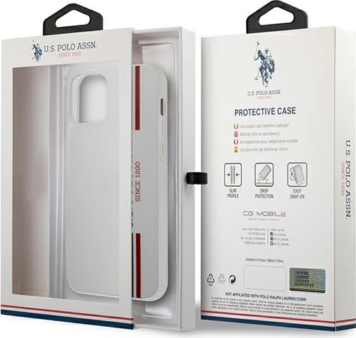 Ovitek za telefon za iPhone 12 mini (5,4"), Tricolor, bel, U.S. Polo Assn. USHCP12SPCUSSWH