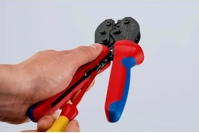 Klešče za stiskanje konektorjev MC4/EVO2 Knipex PreciForce, rdeče/modre ročaje