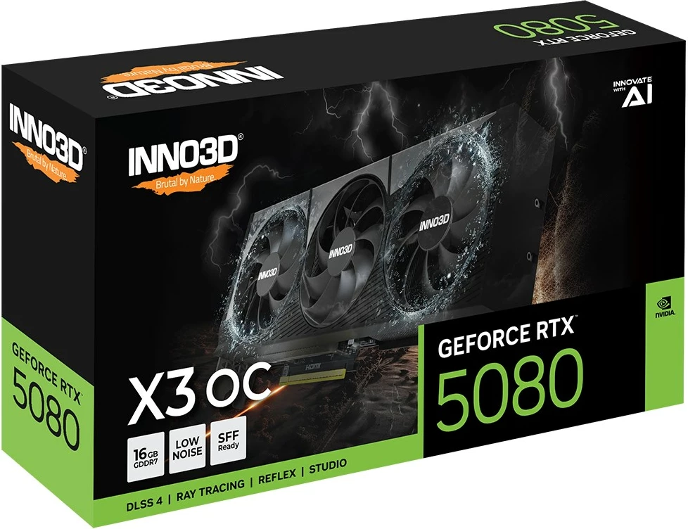 Kartica grafična 16 GB GDDR7 INNO3D GeForce RTX 5080 X3, črna Kartica grafična 16 GB GDDR7 INNO3D GeForce RTX 5080 X3, črna