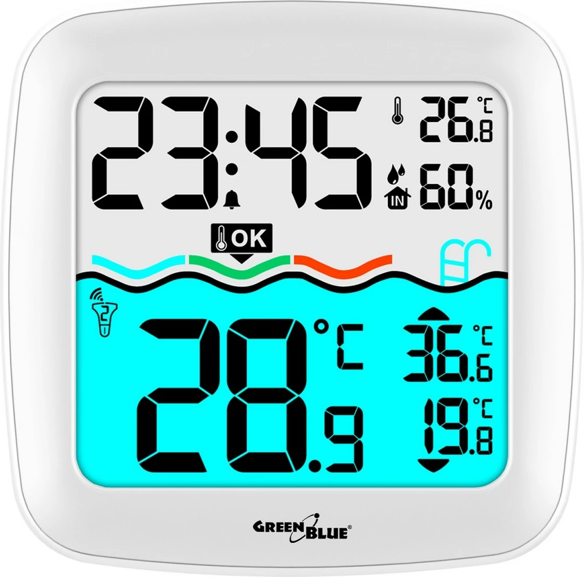 Merilnik vremena z merilcem temperature za bazen GreenBlue GB216, bel