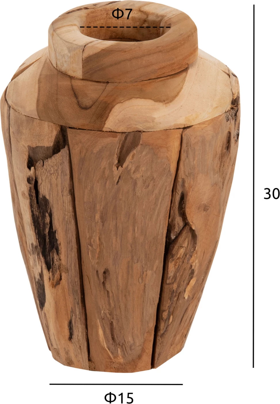Dekorativna vaza FH7917 iz recikliranih kosov tikovega lesa v naravni barvi Φ15x30Hcm