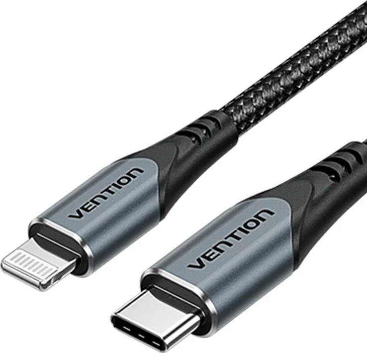 Hitri polnilec GaN USB-C 20W s kablom USB-C na Lightning 1 m, Vention, siv