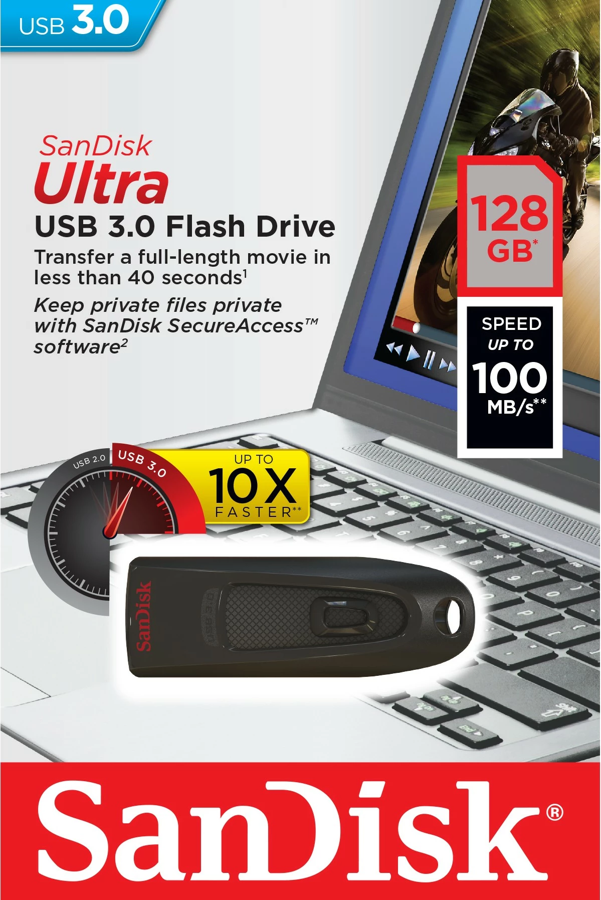 USB SanDisk Ultra, 128 GB, USB Type-A, 3.2 Gen 1, 100 MB/s, Slide, črn USB SanDisk Ultra, 128 GB, USB Type-A, 3.2 Gen 1, 100 MB/s, Slide, črn