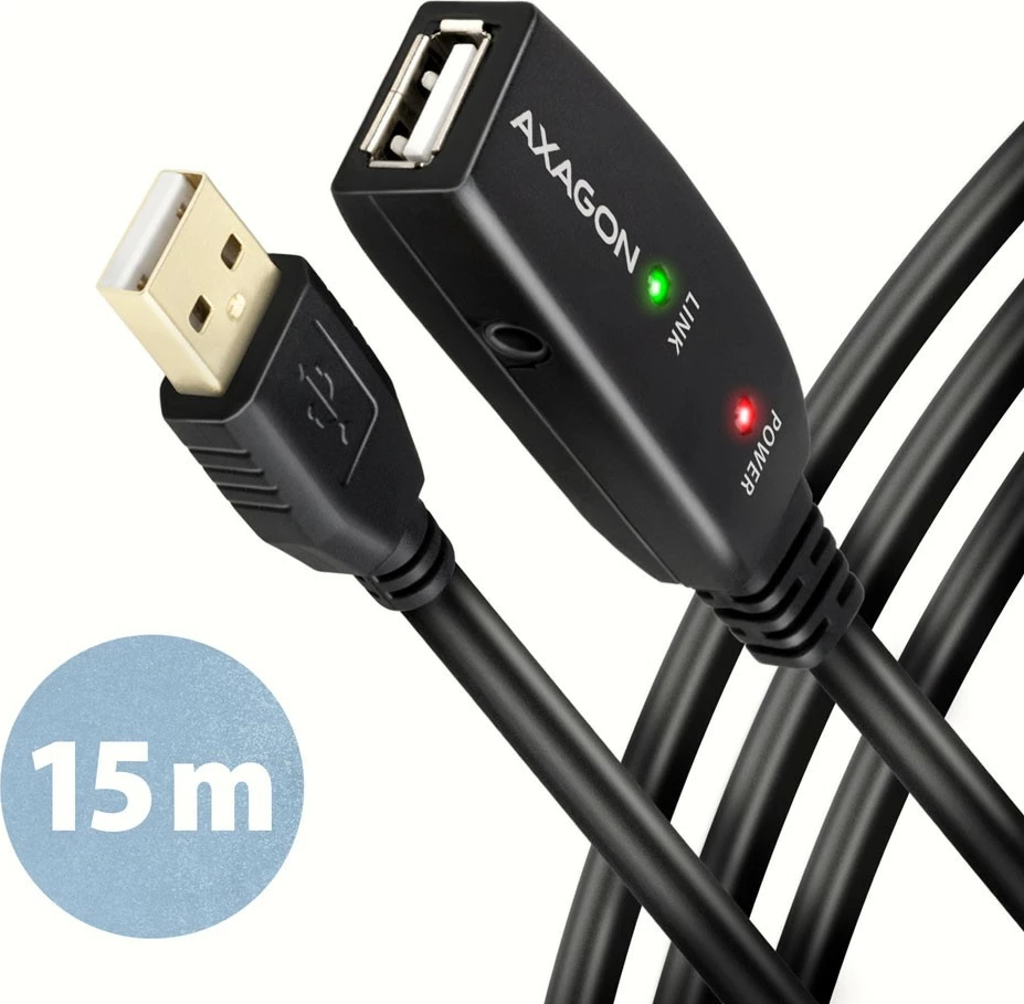 Aktivni podaljšek USB 2.0, AXAGON ADR-215, 15 m, črn