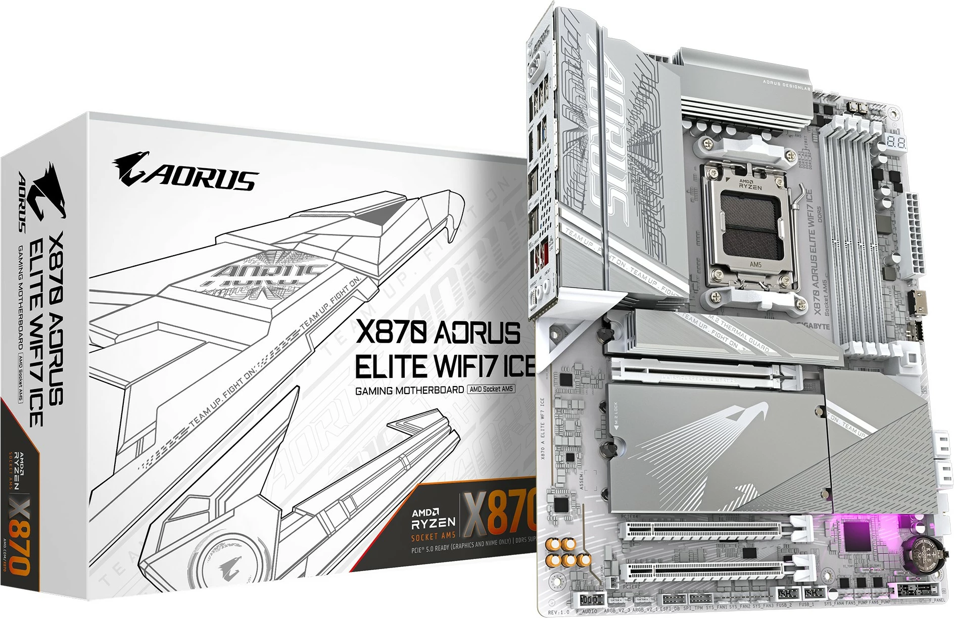Matična plošča Gigabyte X870 AORUS ELITE WIFI7 ICE, Socket AM5, DDR5, Wi-Fi 7