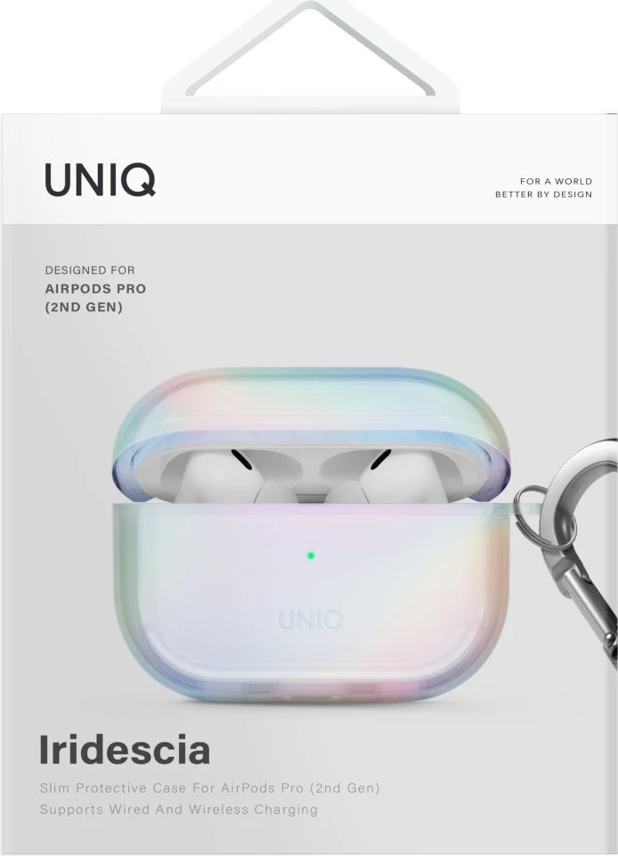Ovitek za AirPods Pro 2 UNIQ Iridescia, Holo White z karabinom