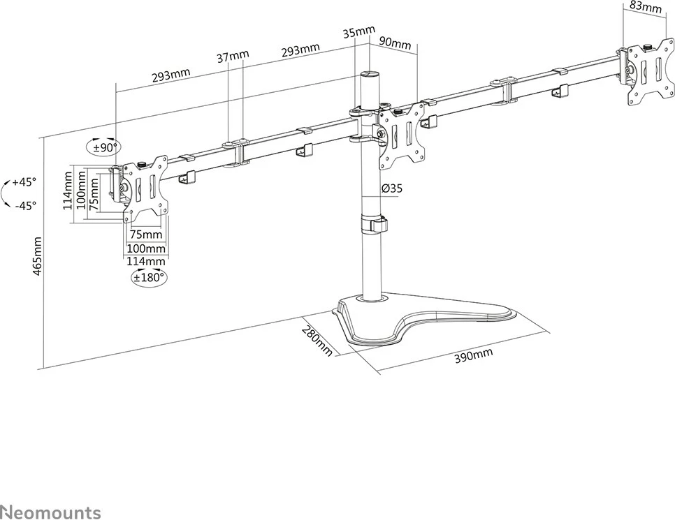 Nosilec za 3 monitorje Neomounts FPMA-D550DD3BLACK, 13–27", nastavljiva višina, črn Nosilec za 3 monitorje Neomounts FPMA-D550DD3BLACK, 13–27", nastavljiva višina, črn