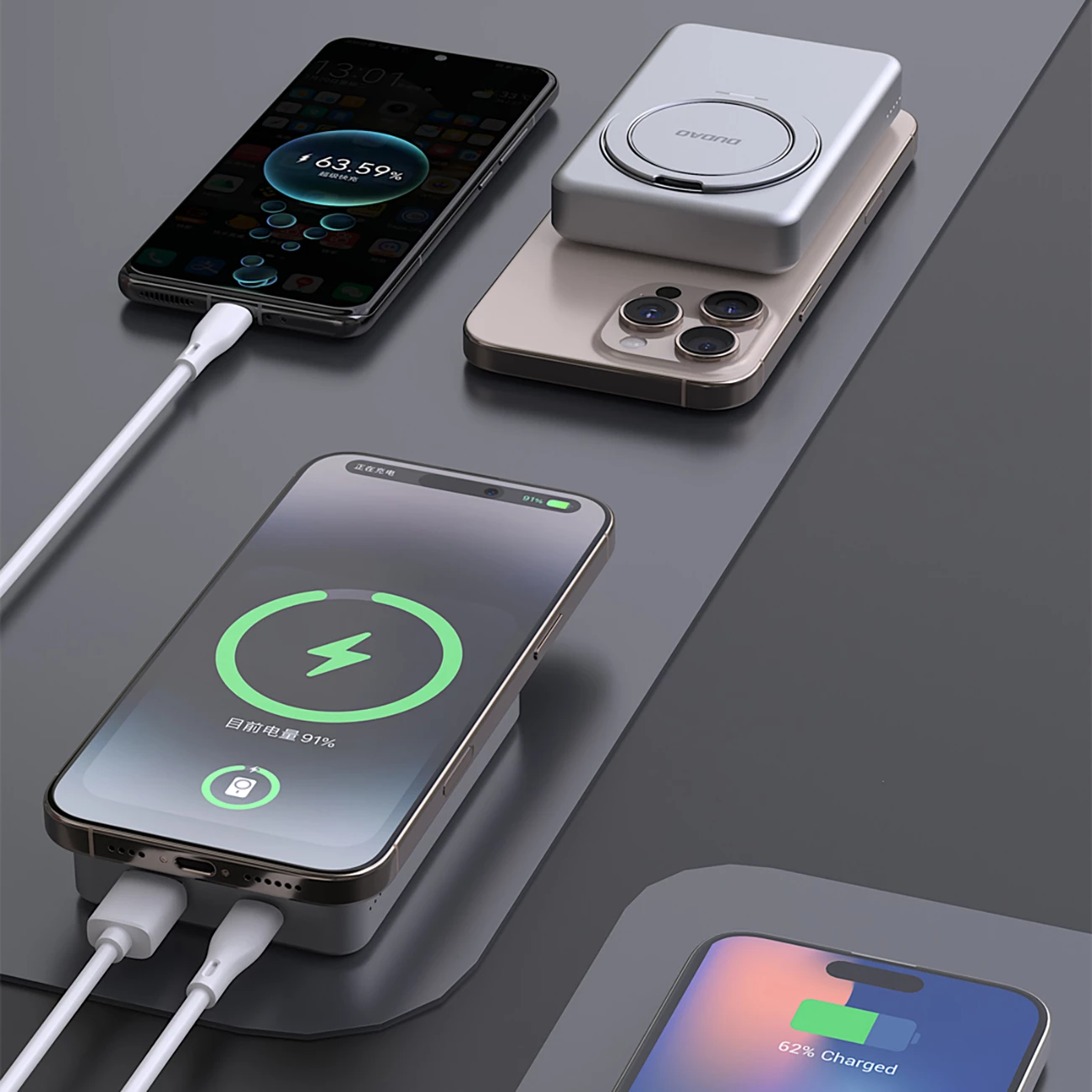 Powerbank, 10000 mAh, MagSafe, kovinska ohišje, z obročem za stojalo Dudao K28, srebrn