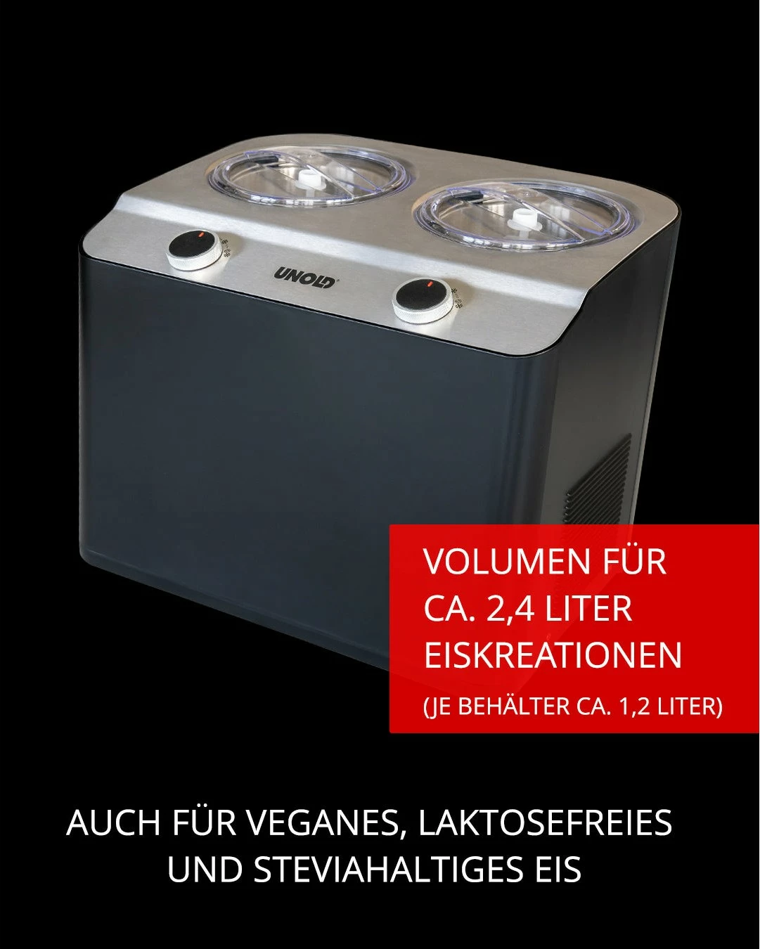Aparat za sladoled Doppio UNOLD, 2,4 L, 2 posodi, kompresor, inox, črn