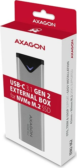 Zunanji računalniško ohišje za NVMe M.2 SSD, USB-C 3.2 Gen 2, 42–80 mm, srebrno/črno — AXAGON EEM2-UG2 Zunanji računalniško ohišje za NVMe M.2 SSD, USB-C 3.2 Gen 2, 42–80 mm, srebrno/črno — AXAGON EEM2-UG2