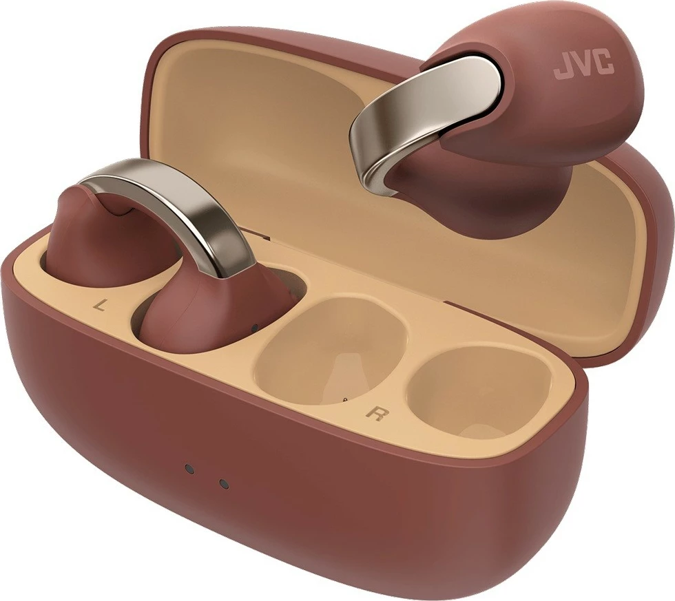 Brezžične slušalke JVC HA-NP1T, Bluetooth 5.3, 8 h/24 h, z etuijem, mikrofon, USB-C, kostanjevo rjave