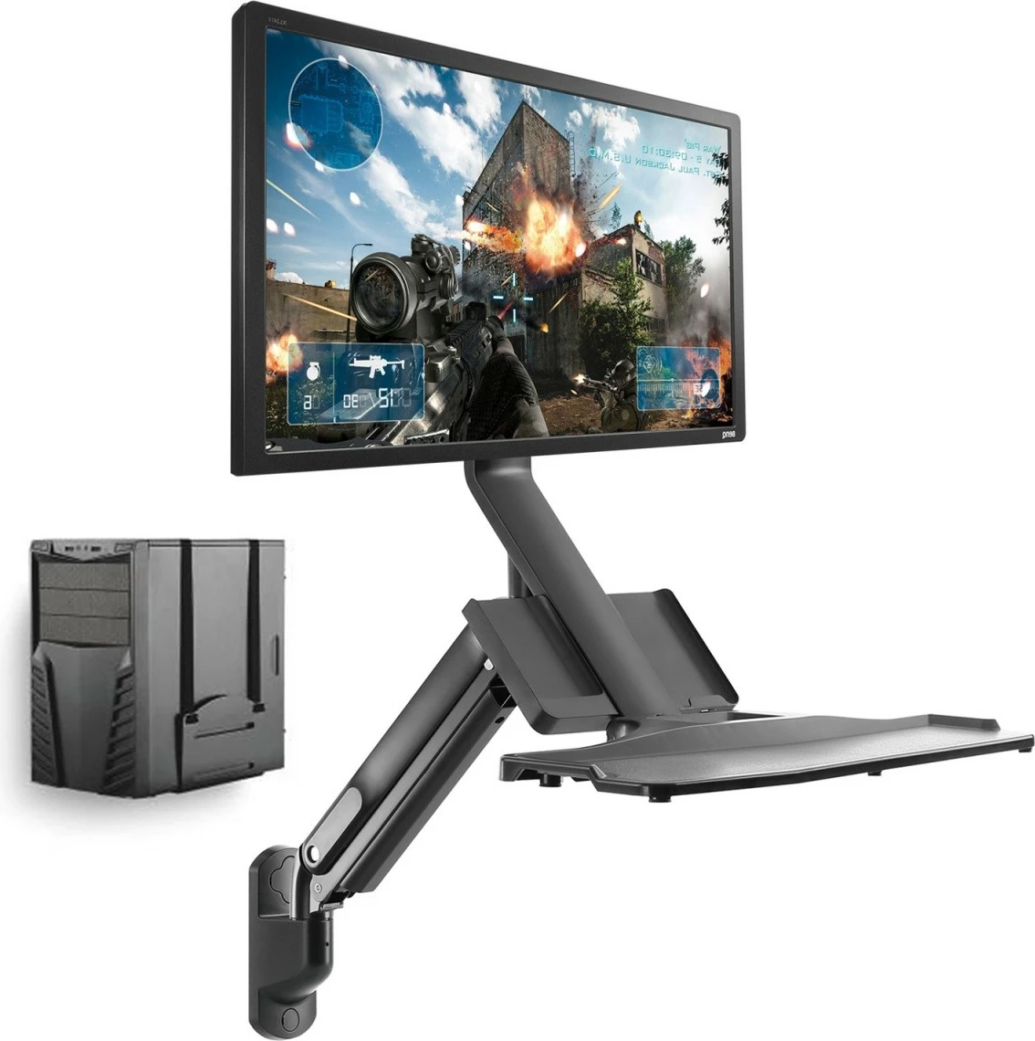 Stenska nosilka za monitor in tipkovnico Maclean MC-838, za računalnik, črna