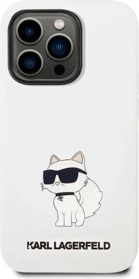 Silikonska zaščita Choupette MagSafe za iPhone 14 Pro Max 6,7", Karl Lagerfeld KLHMP14XSNCHBCH, bela