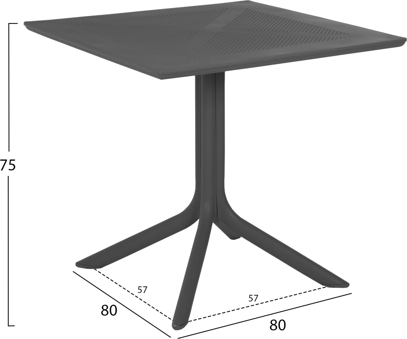 Kvadratna miza iz polipropilena za zunanje prostore LUNAR FH5930.20 siva 80x80x75Hcm