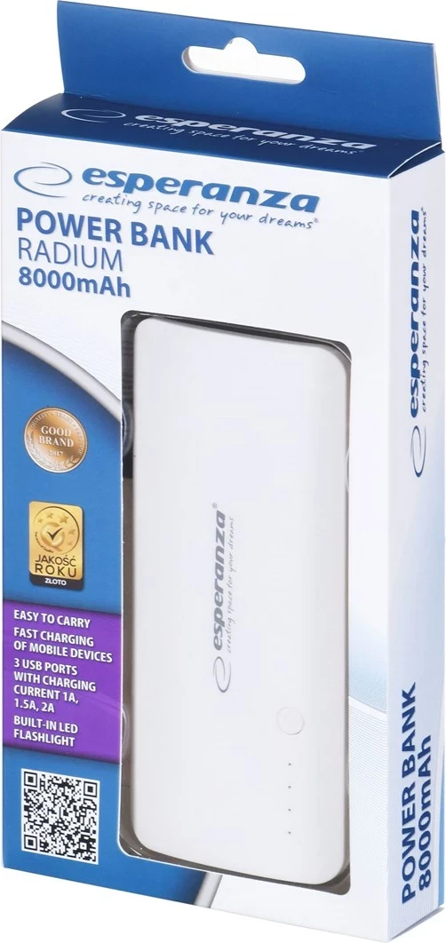 Prenosna polnilna naprava Radium Esperanza EMP106WE, 8000 mAh, bela/siva