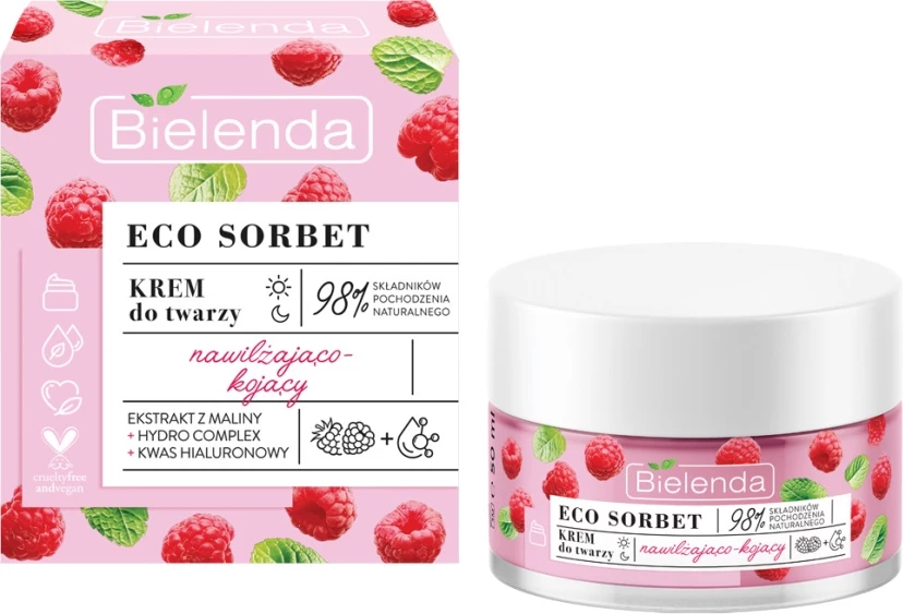 Vlažilna in pomirjujoča krema za obraz Bielenda Eco Sorbet malina 50 ml