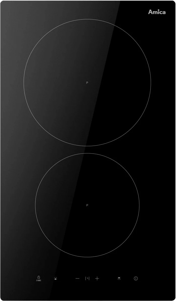Indukcijska kuhalna plošča Amica PI3520U, 2 območji, 30 cm, 3,7 kW, upravljanje na dotik, vgradna raven, črna