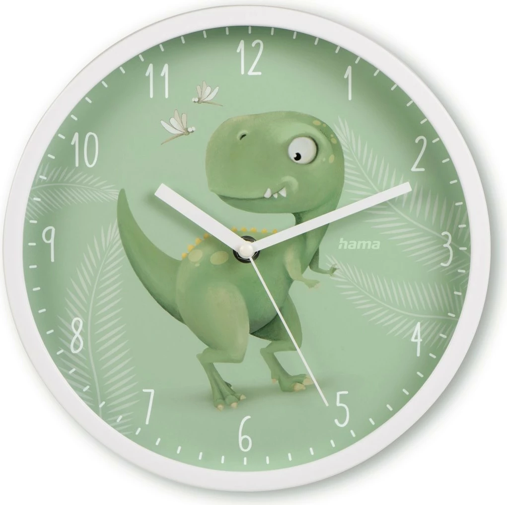 Stenska ura za otroke, dinosaur, Hama 185897, analogna, 25 cm, bela/zelena
