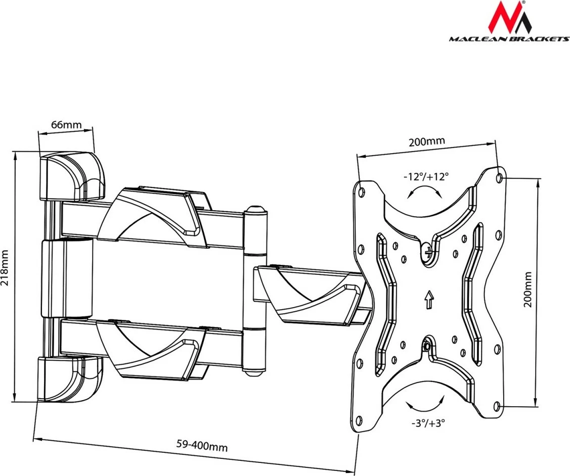 Stenski nosilec za TV ali monitor 13–55 palcev, 25 kg, črn, Maclean MC-742