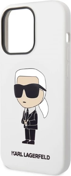 Silikonski ovitek Ikonik Karl Lagerfeld za iPhone 14 Pro 6,1", bel