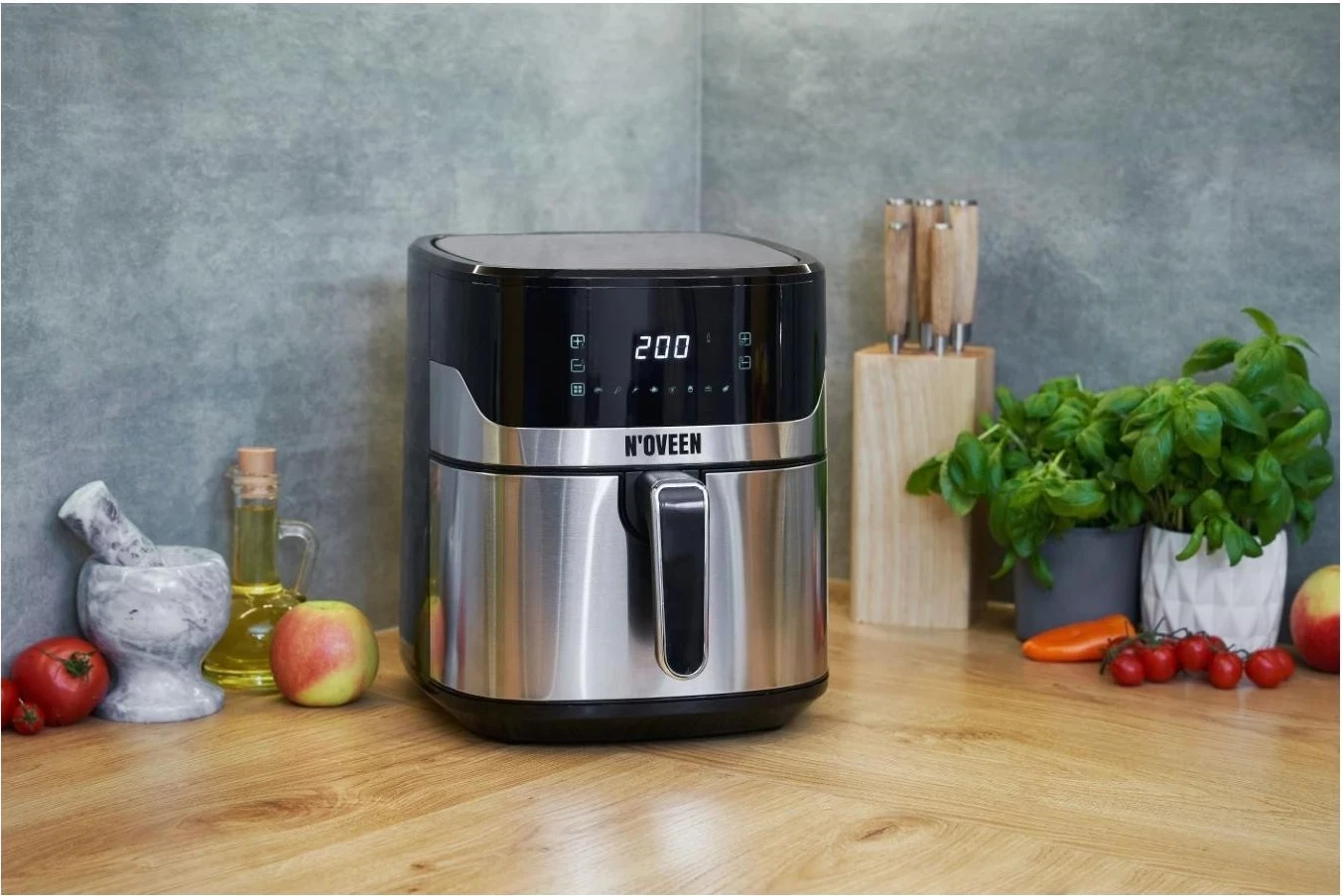 Friteza brez olja N'OVEEN AF550, srebrno-črna