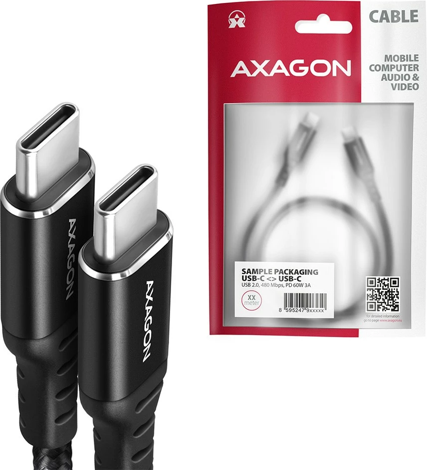 USB-C kabel AXAGON BUCM-CM15AB, 1,5 m, PD 60W, 3A, črn USB-C kabel AXAGON BUCM-CM15AB, 1,5 m, PD 60W, 3A, črn