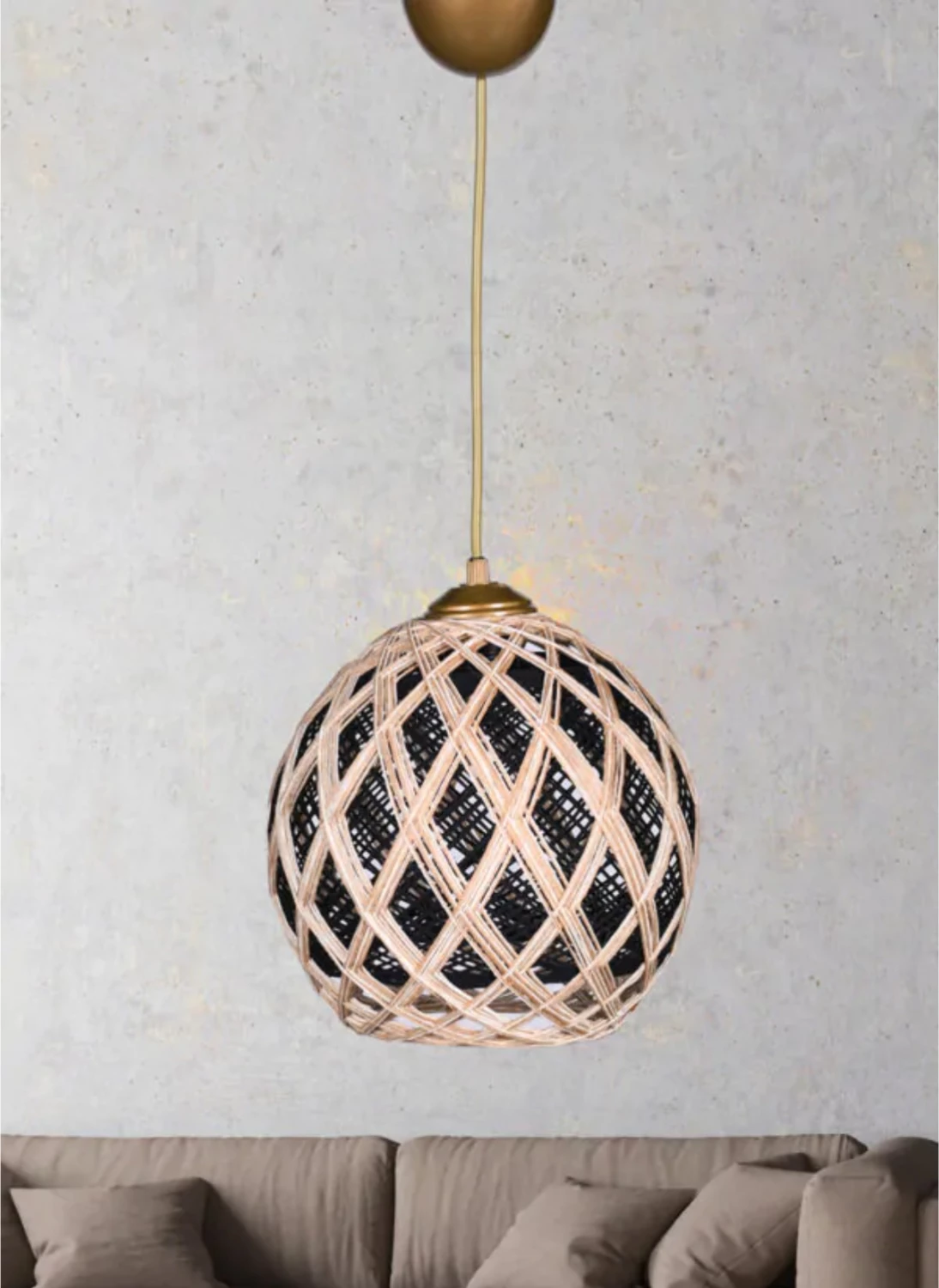 Stropna viseča svetilka v bež in črni vrvi 22x18x20Y εκ.FH7644.01