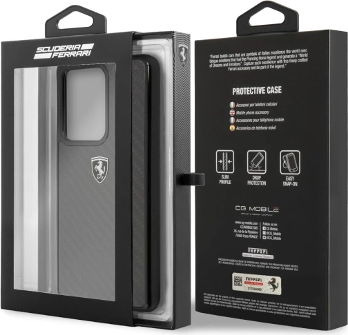 Ovitek za telefon Heritage Carbon Ferrari za Samsung Galaxy S20 Ultra, črn