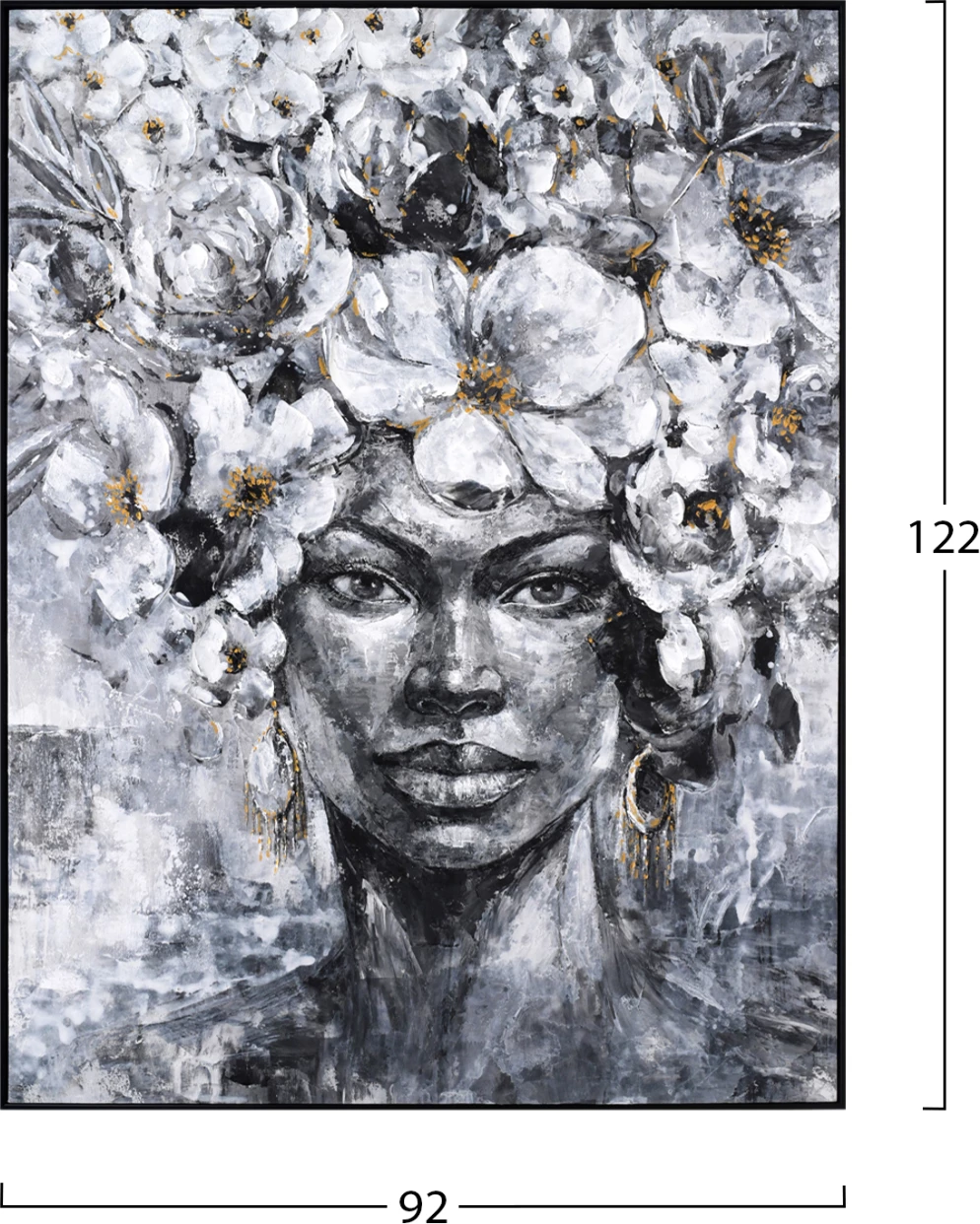 Stenska slika FH4545 s črnim PS okvirjem - natisnjeno platno z ženskim obrazom 92x4,5x122Hcm