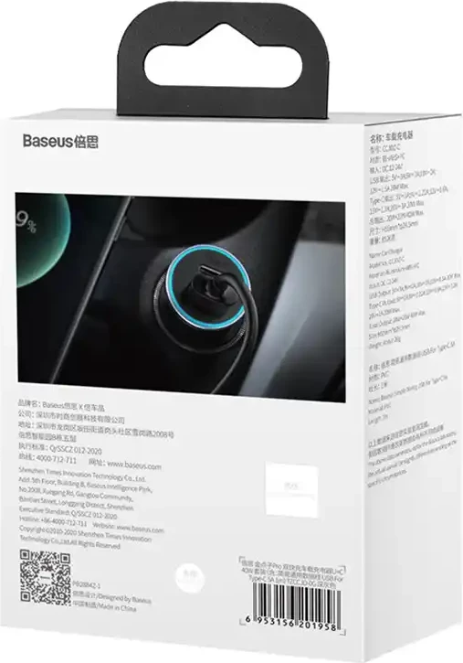 Avtomobilski polnilnik 40W, USB + USB-C, QC4.0+, PD, SCP, siv + USB–USB-C kabel 1 m, črn Baseus Golden Contactor Pro