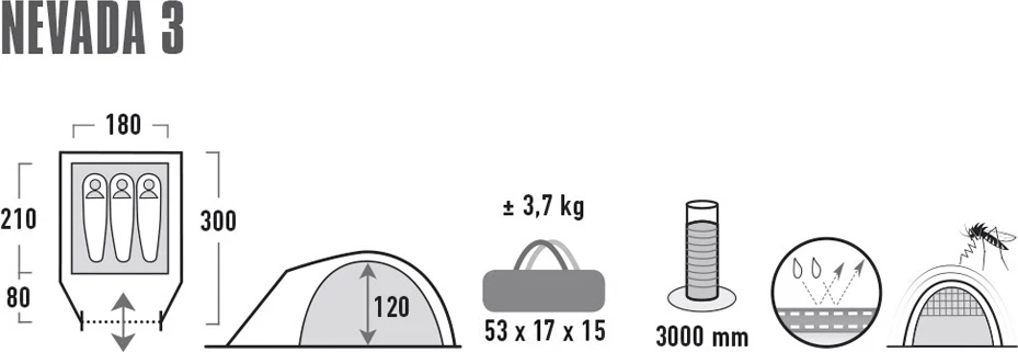 Šotor za kampiranje High Peak Nevada 3, siv