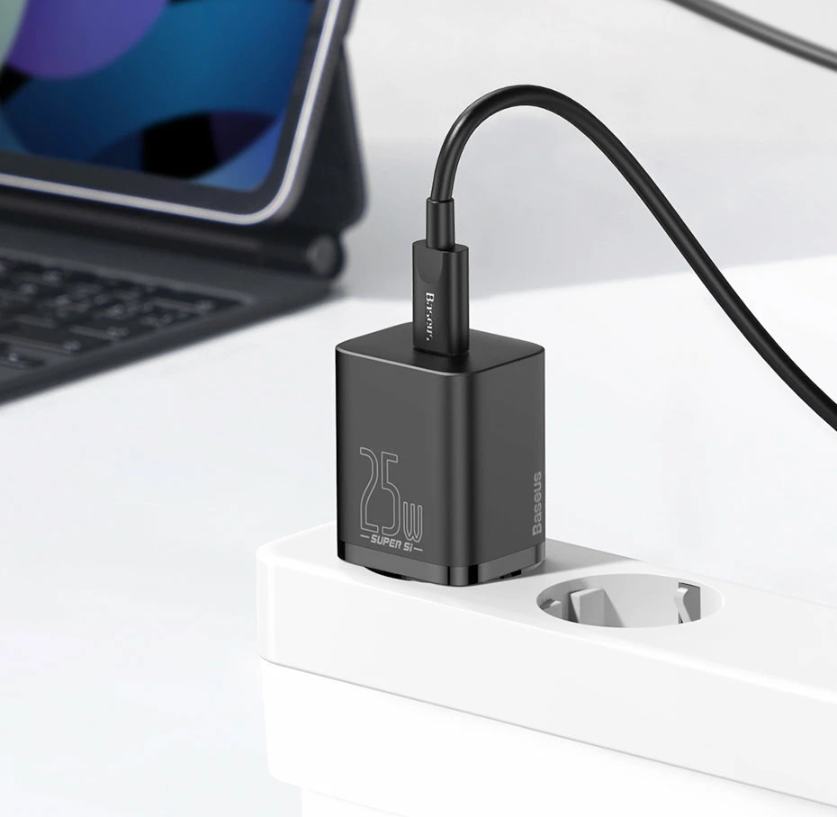 Stenski polnilec, 25 W, USB Type-C, črn, Baseus Super Si 1C