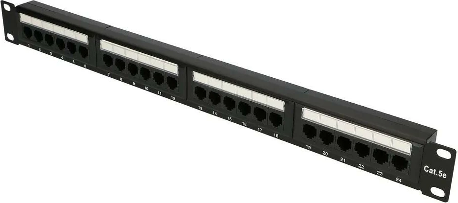 Patch panel 24 priključkov RJ-45, CAT 5e, 1U, črn, Extralink EX.9809