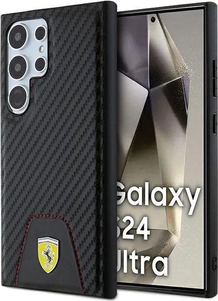 Ovitek za telefon Carbon Stitched Bottom Ferrari za Samsung Galaxy S24 Ultra, črn
