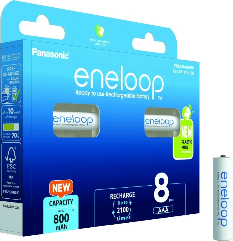 Polnilne baterije AAA Eneloop Panasonic, 800 mAh, 8 kos