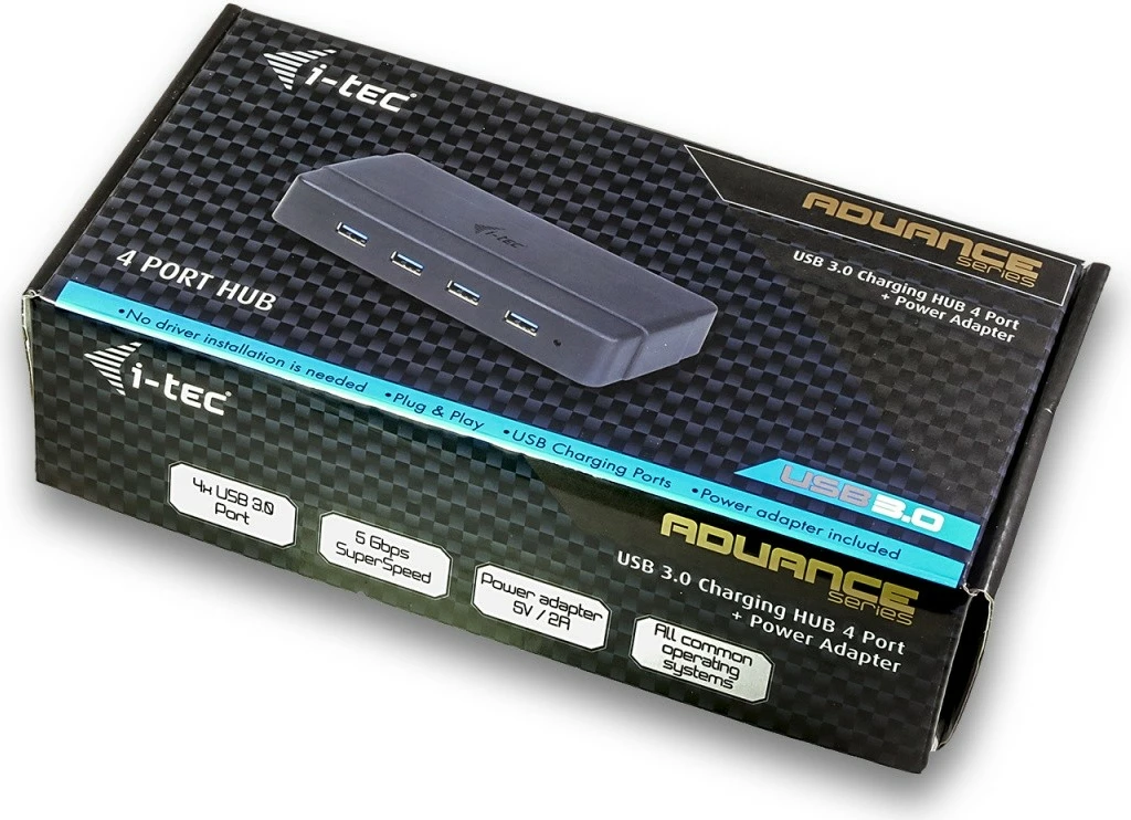 USB HUB z napajanjem, 4 vrata, USB 3.0, črn i-tec U3HUB445