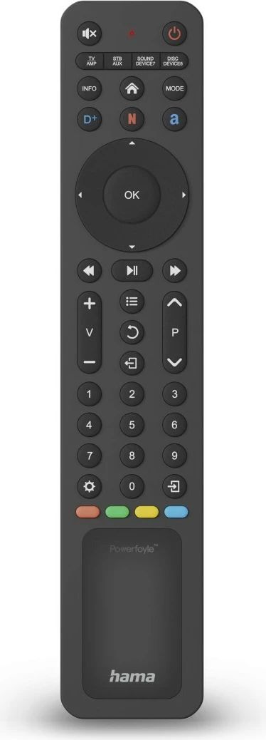 Univerzalni solarni daljinski upravljalnik, 8‑v‑1, gumbi za pretakanje, funkcija učenja, USB‑C, Hama 221057, črn