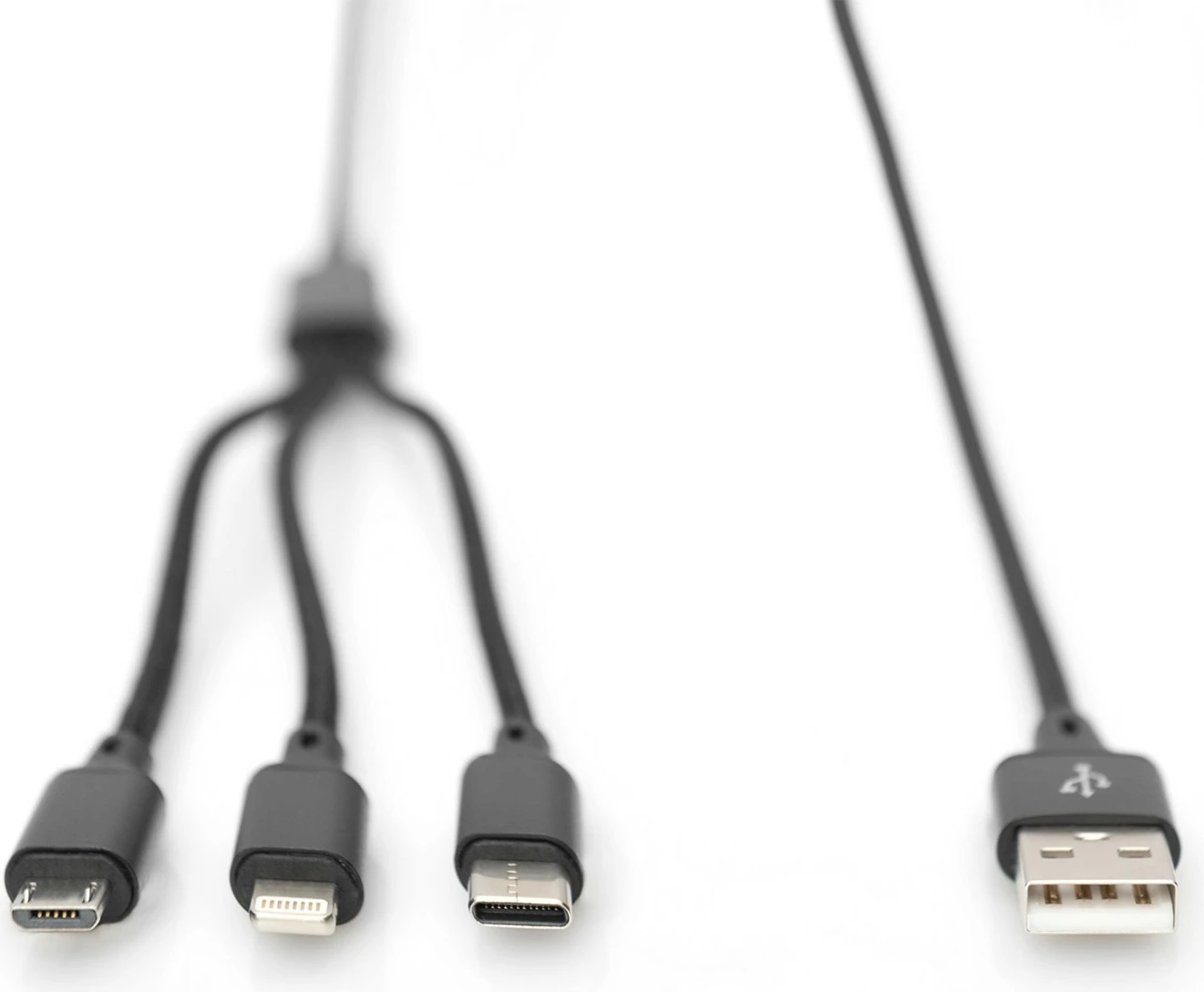 3-v-1 kabel za polnjenje Digitus, 1 m, USB A, USB C, črn