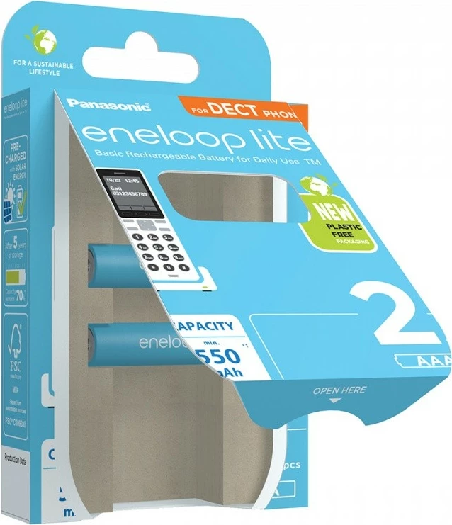 Polnilna baterija AAA 550 mAh, Panasonic Eneloop Lite, 2 kosa, modra