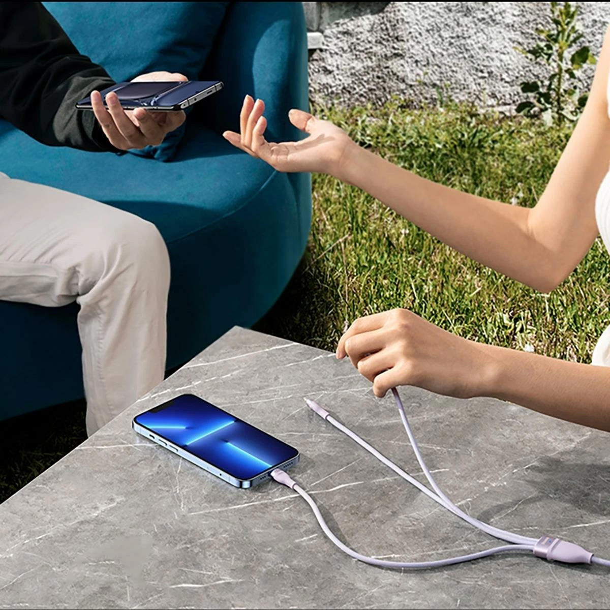 3-v-1 kabel Baseus Flash Series II, 1,5 m, 100 W, USB-A/USB-C/Lightning/Micro USB, modra