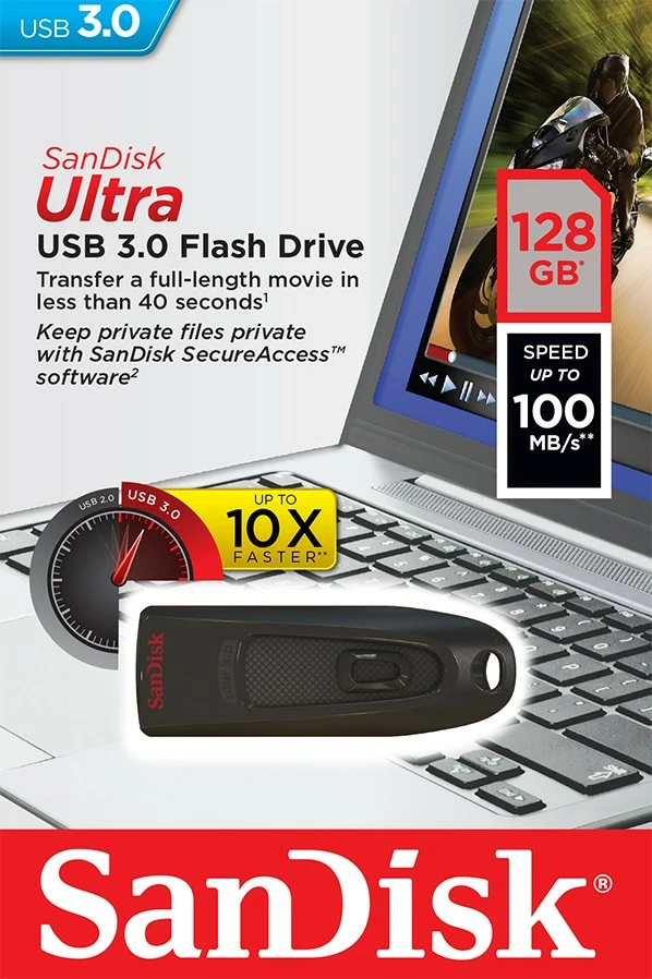USB ključek 128GB, USB 3.0, črn SanDisk Ultra