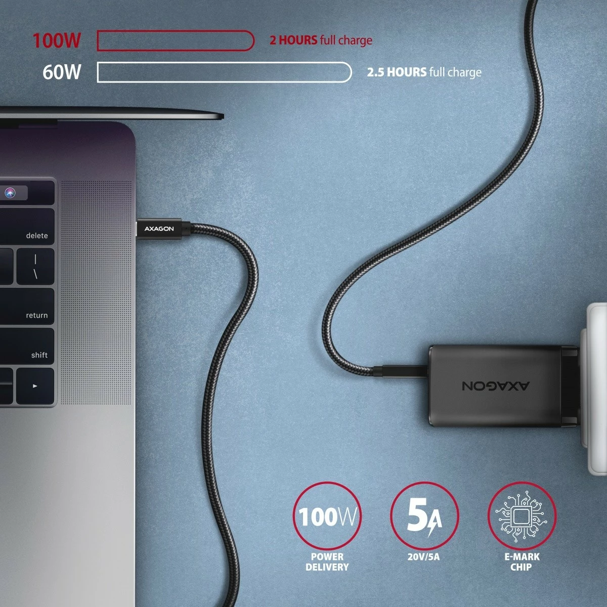 Premium USB-C kabel AXAGON BUCM32-CM20AB, 2 m, 100 W, 5 A, 4K, črn Premium USB-C kabel AXAGON BUCM32-CM20AB, 2 m, 100 W, 5 A, 4K, črn