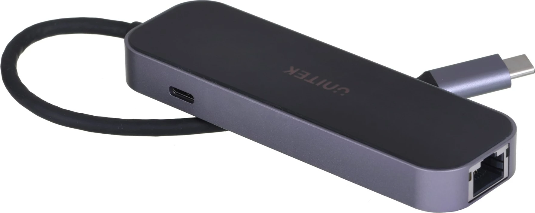 USB-C razdelilec Unitek Hub, RJ-45, 3x USB-A, črn