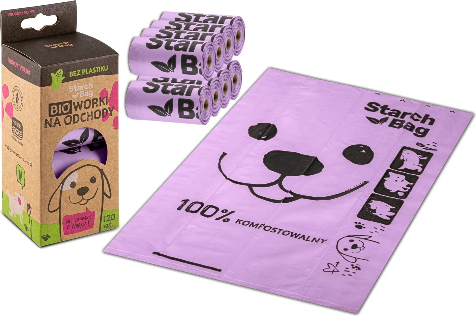 Kompostne vrečke Starch Bag, 8 x 15 kosov, vijolične