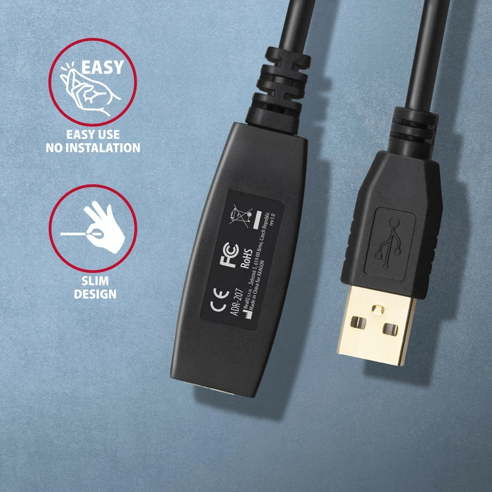 Aktivni USB podaljšek 2.0, 7,5 m, črn AXAGON ADR-207 Aktivni USB podaljšek 2.0, 7,5 m, črn AXAGON ADR-207