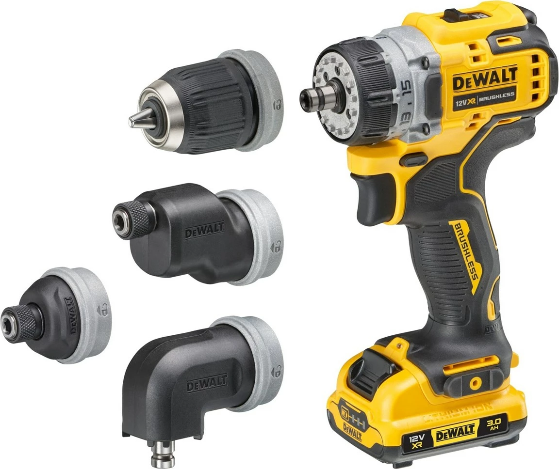 Vrtalnik in vijačnik DeWalt DCD703L2T-QW, 12 V, 3 Ah, 2 bateriji, rumen