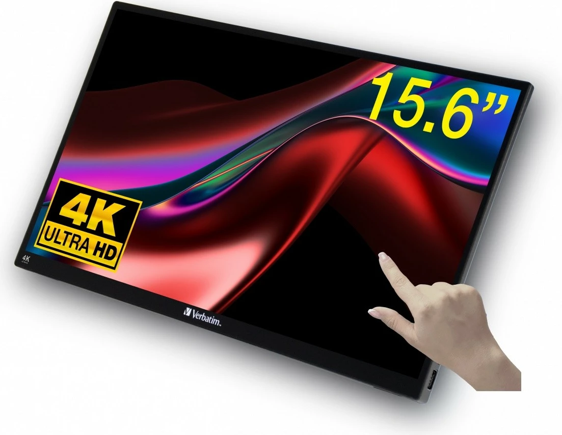 Prenosen zaslon na dotik Verbatim PMT-15-4K, 15,6" 4K UHD IPS, 10-točkovni, USB-C/HDMI, črn