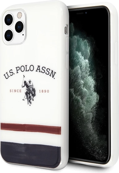 Ovitek za telefon iPhone 11 Pro Max, vzorec Tricolor, bel — U.S. Polo Assn. USHCN65PCSTRB