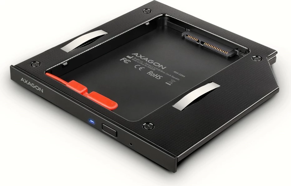Računalniško ohišje za SSD/HDD 2,5" za ležišče DVD 9,5 mm, alumin, črno — AXAGON RSS-CD09