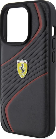Ovitek za telefon Twist z metalnim logotipom Ferrari za iPhone 15 Pro, črn